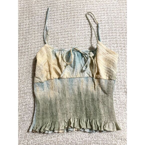 Zara Tops - Zara Smocked Ruffle Hem Tie Front Cami Top Size M Sage Green Pastel Cottagecore